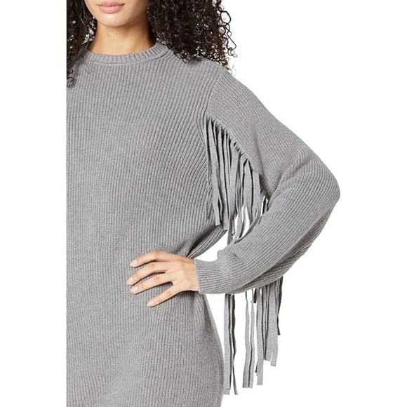 NWT TED BAKER Wool Blend Rib Knit Fringe Trim Long Sleeve Cocoon Sweater Dress 4 - Picture 6 of 13